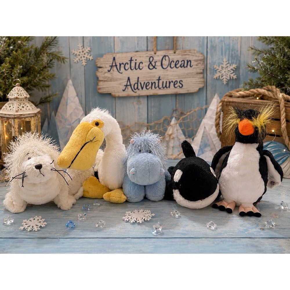 Vintage Plush Animal Bundle Seal Penguin Orca Whale Pelican Hippo Lot of 5